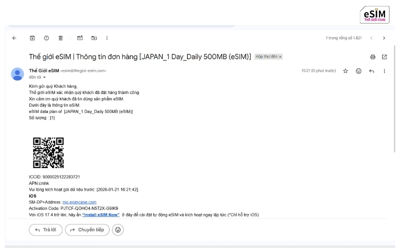 Rà soát kỹ email và lưu mã đơn hàng giúp bạn mua esim an toàn, không lo mất thông tin